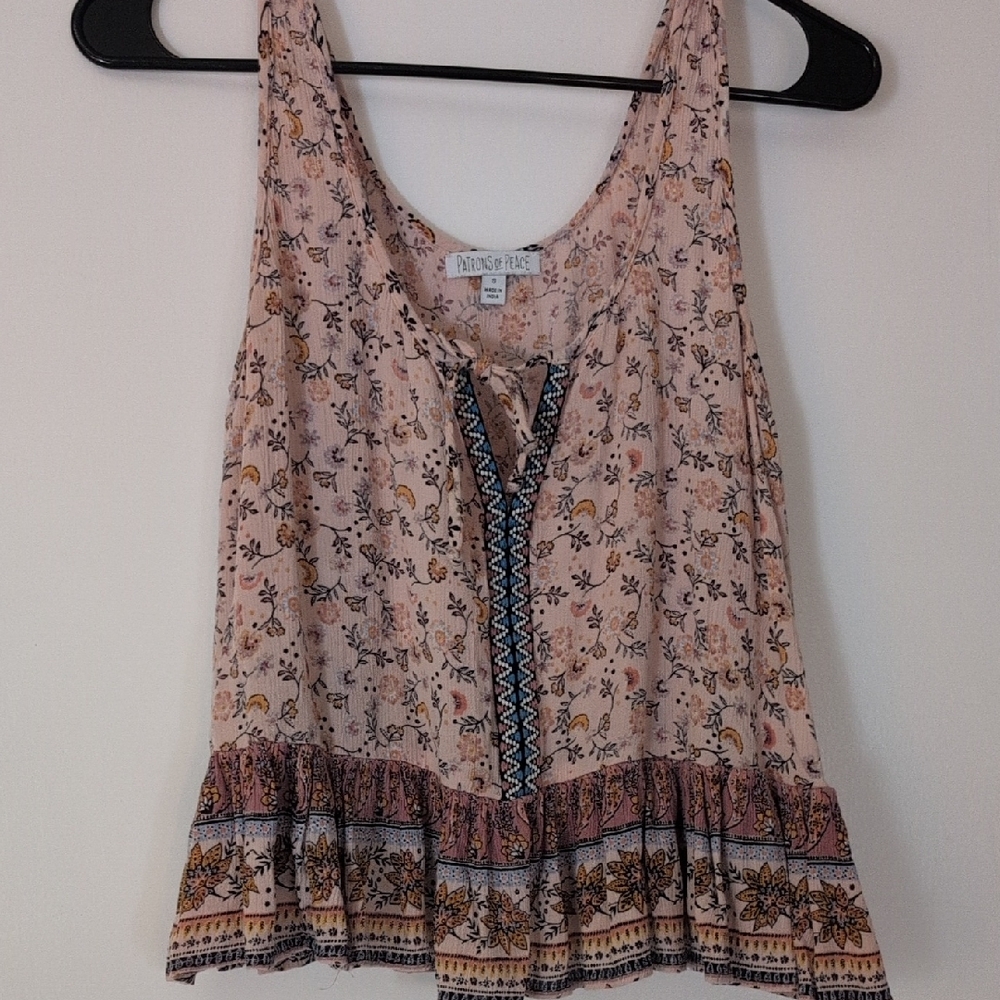 Pink Floral Lace-Up Tank Top